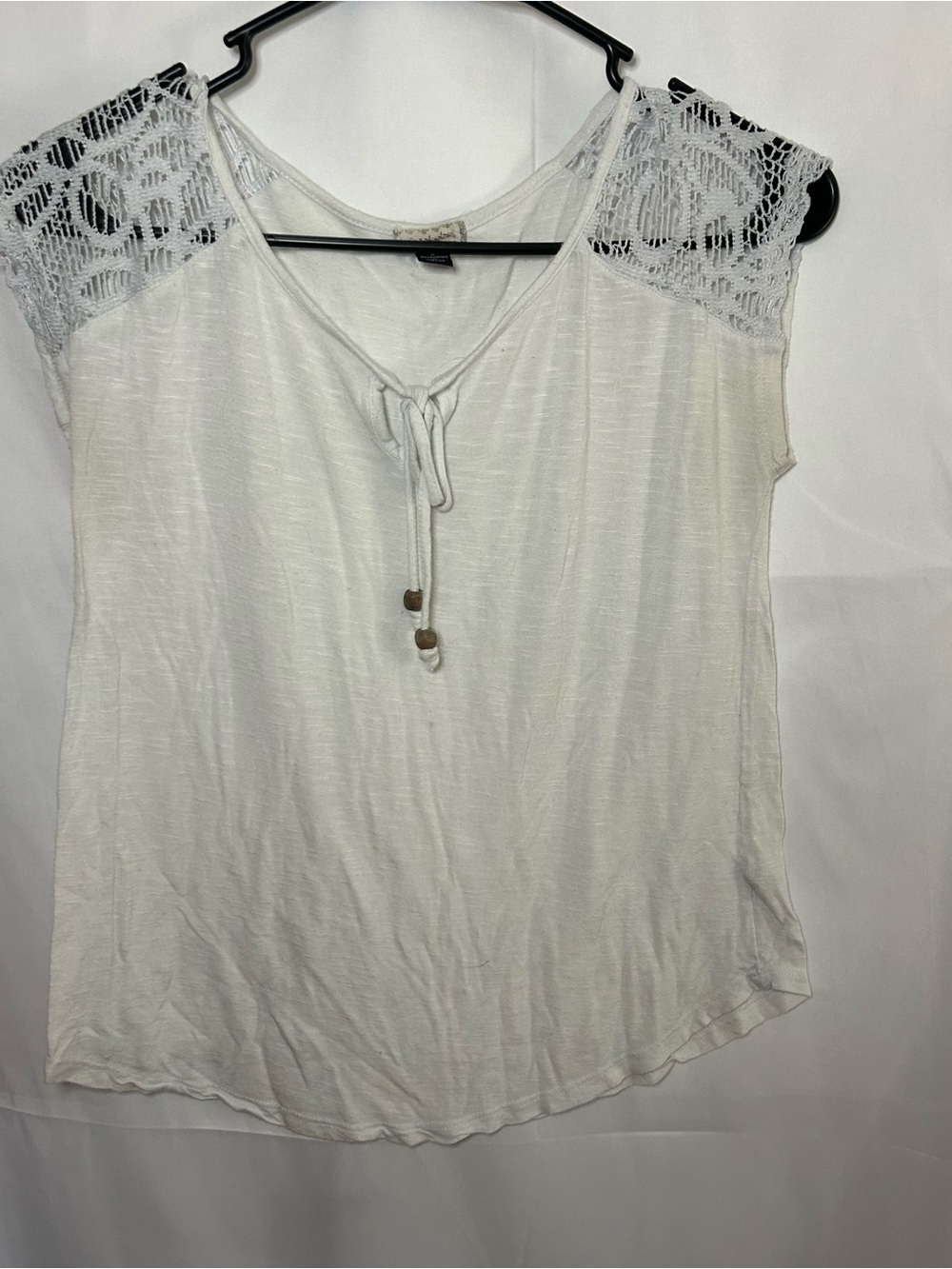 Eyeshadow White Lace Trim Tie Front Blouse Women’s Small